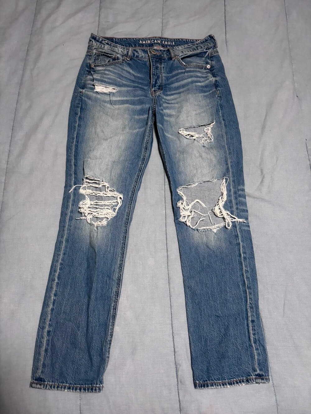 American Eagle Distressed Tomgirl Ripped High Waisted Straight Leg Jeans